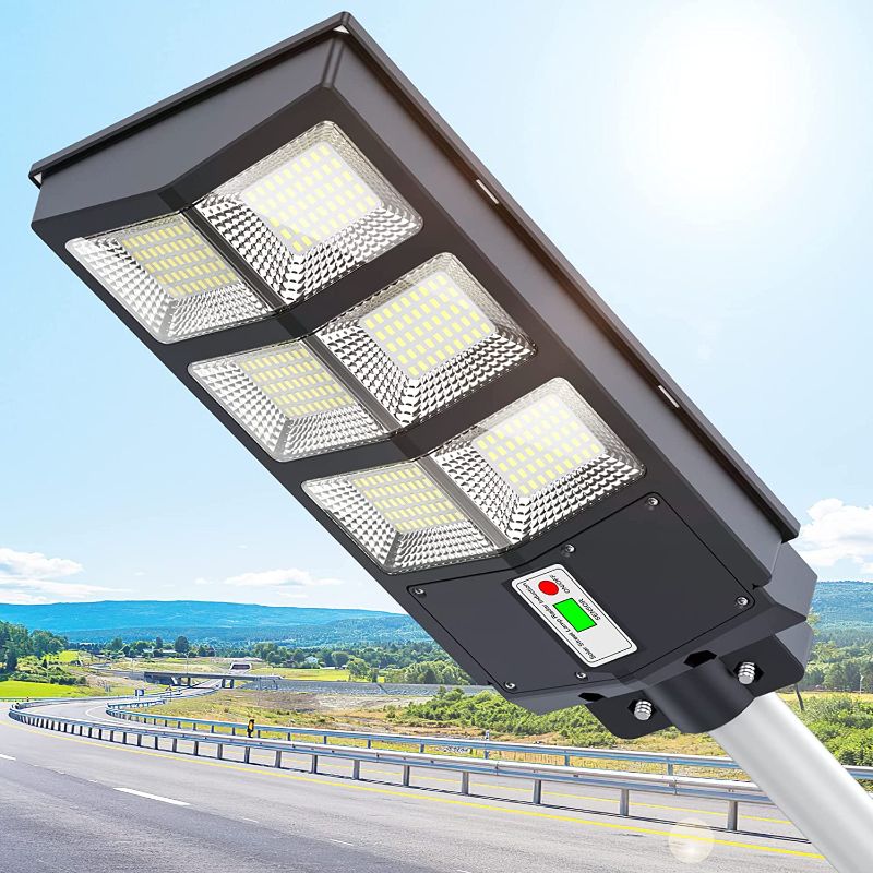 Photo 1 of A-ZONE 300W Solar Street Lights Outdoor Waterproof, 6500K 30000LM Outdoor LED Street Light Dusk to Dawn, LED Wide Angle Lamp with Motion Sensor and Remote Control, for Parking Lot, Yard, etc.
