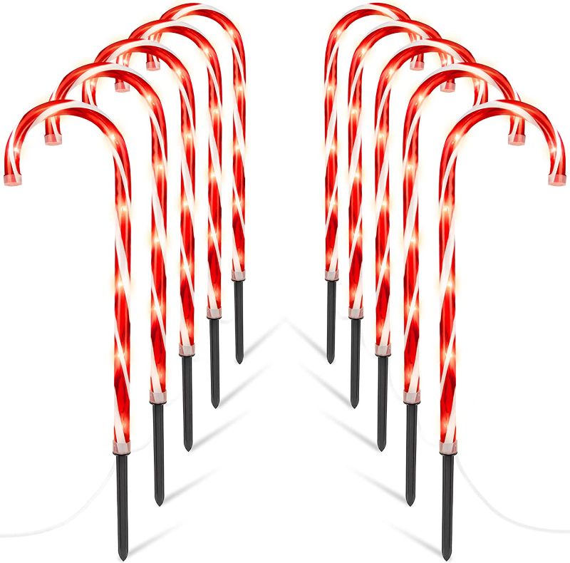 Photo 1 of 24.5" Candy Cane Lights with Stakes, 12 Packs Large Christmas Pathway Lights Outdoor, 8 Light Modes Candy Cane Pathway Markers Christmas Decorations for Yard Patio Garden Walkway Sidewalks
