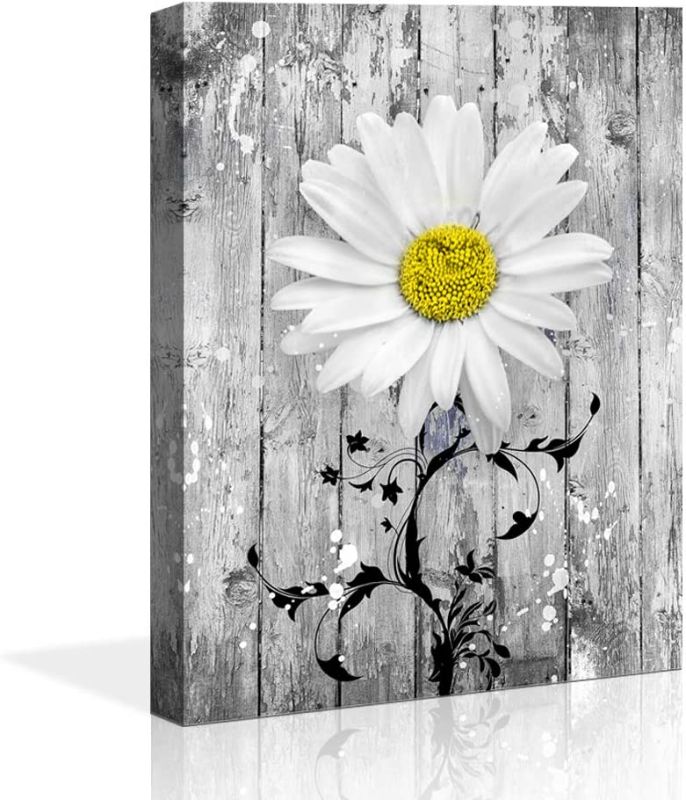 Photo 1 of Bathroom Decor Yellow Gray Daisy Flowers Wall Art Decorative Modern Floral Canvas 12x16 Artwork Daisy Flower Vase Picture Giclee Print on Canvas Picture Paintings Wall Decor for Bathroom
