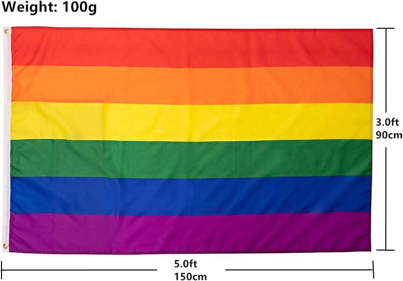 Photo 2 of 2 COUNT Rainbow Flag 3x5 FT LGBTQ Gay Pride Flags - HeavyDuty Thick Polyester Nylon Double Stitched Fade Resistant with Canvas Header & Brass Grommets for indoor and Outdoor Parade
