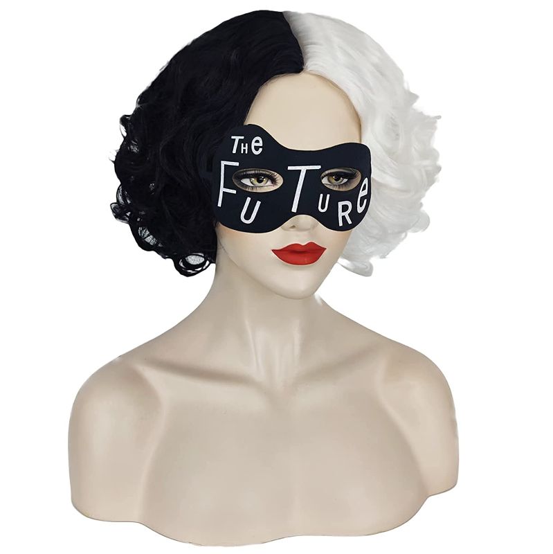 Photo 1 of Ariker Black and White Wig for Halloween Costume Short Curly Wig with Future Mask for Party Halloween AK015BW
