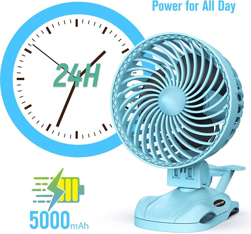 Photo 1 of HONYIN 5000mAh Rechargeable Battery Operated Clip on Fan, 6'' CVT Small Desk Fan with Sturdy Clamp, Quiet Operation, Little Personal Cooling Fan for Bedroom Stroller Office Treadmill
