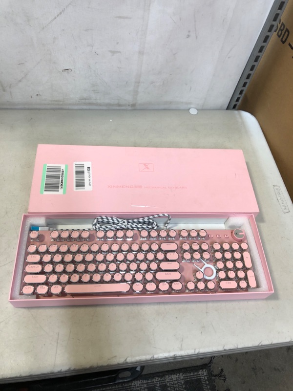 Photo 2 of Retro Steampunk Typewriter-Style Gaming Keyboard, Blue Switches,Pure White Backlight, USB Wired, for PC Laptop Desktop Computer, for Game and Office, Stylish Pink Mechanical Keyboard Round Keycaps