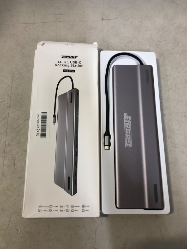 Photo 1 of GASBIT USB C Hub Multiport Adapter - 14 in 1 USB C Power Adapter; USB-C Dongle; HDMI; VGA; SD Card Reader; MicroSD Card Reader; Ethernet; 2 USB 2.0; 3 USB 3.0; 2 USB-C Data; 1 USB-C PD & Audio Jack