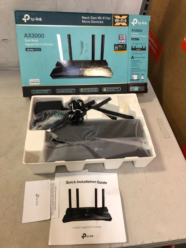 Photo 2 of TP-Link Archer IEEE 802.11ax Ethernet Wireless Router - 2.40 GHz ISM Band - 5 GHz UNII Band - 375 MB/s Wireless Speed - 4 x Network Port - 1 x Broadband Port - USB - Gigabit Ethernet ( BOX HAS MINOR DAMAGE ) USED ITEM 