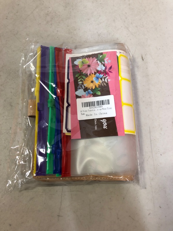 Photo 1 of Budget Binder with Zipper Envelopes, A6 Binder Notebook, 6-Ring Loose Leaf PU Leather Binder Cover Folder Budget Planner with 12 Clear Cash Envelopes Pockets & Label Stickers, Khaki
