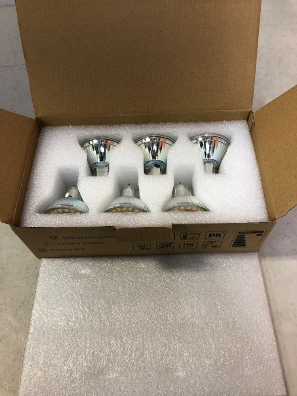 Photo 2 of MASSBLUE MR16 GU5.3 Light Bulbs 5W, 50W Halogen Bulbs Equivalent ,3000K Warm White , AC/DC 12V, 400lm, 120° Beam Angle ,Non-dimmable Bin-Pin Base MR16 Bulbs with Clear Glass Cover 6 Pack
