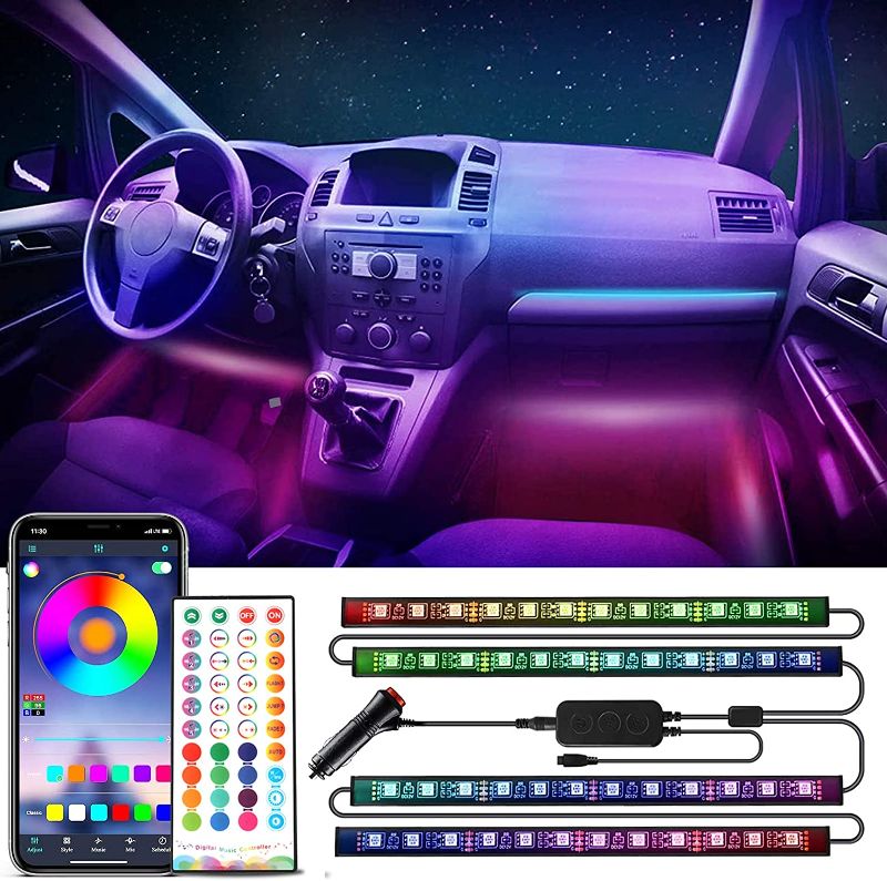 Photo 1 of PURSNIC 16.4Ft Car Interior Lights, Smart RGBIC Chasing Mode LED Light Strip, Dreamcolor APP Control 2 Line 72 LEDs Under Car Lights with Car Charger for Party, Christmas, Festival
