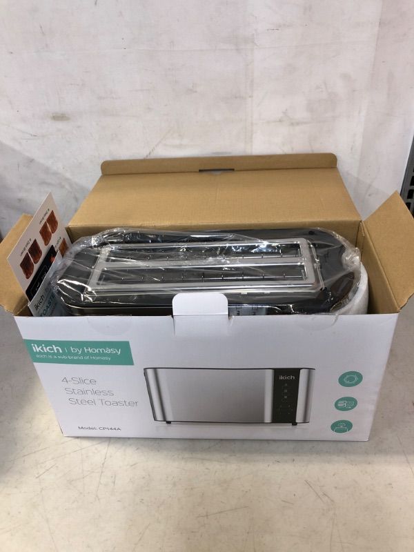 Photo 1 of IKICH Toaster 2 Long Slot, Toaster 4 Slice Stainless Steel, Warming Rack, 6 Browning Settings, Defrost/Reheat/Cancel, Removable Crumb Tray, 1300W
