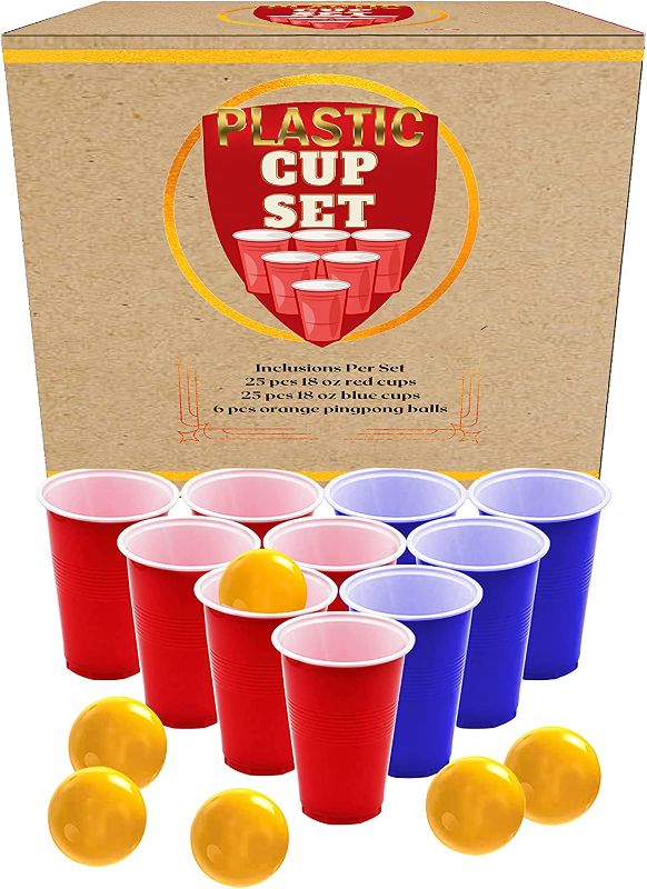 Photo 1 of 50 18oz Plastic Cups Set + 6 Free Ping Pong Balls | Disposable | Reusable | Outdoor | Birthdays | BBQ | Gathering | Pool
