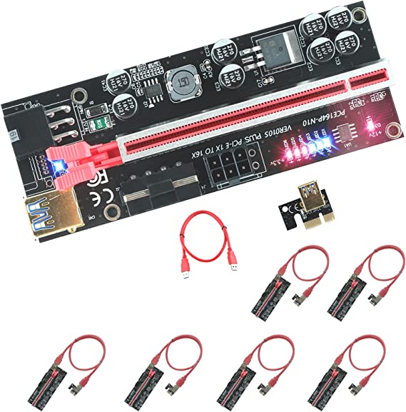 Photo 1 of Miertou VER010S-Plus High Power PCI-E Riser 16x to 1x for Bitcoin ETH Coin Mining,Powered Riser Adapter Card, 4 Solid Capacitors,GPU Crypto Currency Mining Cable with USB Power Cable,with LED