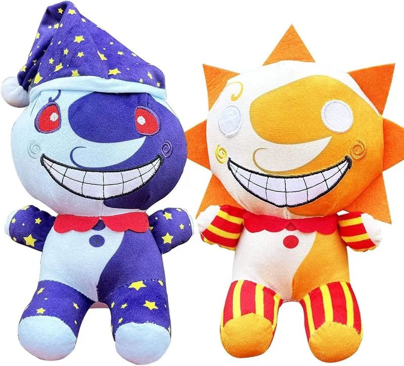 Photo 1 of 2 PCS Sundrop and Moondrop FNAF Soft Toy Cartoon Clown Plush Sundrop FNAF Figure Cartoon Stuffed Plush Boys and Girls Fans Halloween Christmas Student Birthday Gifts