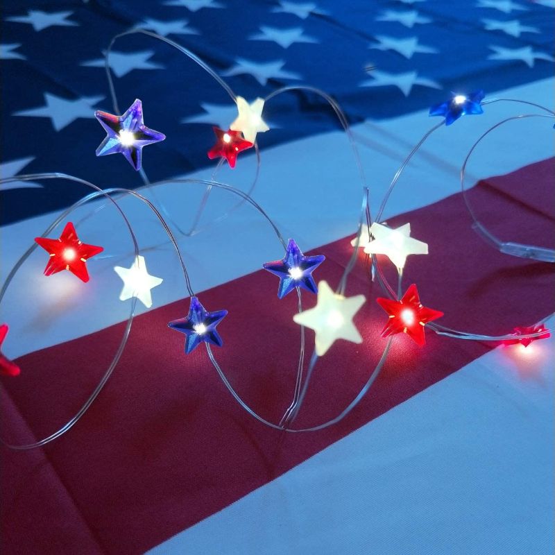 Photo 1 of 2 Pack Star Shaped ,Red White and Blue ,American Flag ,Battery Operated Indoor String Lights,USA 4th for July Fairy Lighting ,Independence Day ,Home Patriotic,Memorial Day Decor( 2M 20 LEDs)