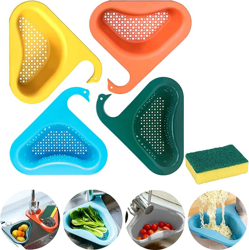 Photo 1 of  Swan Shape Sink Basket 4pcs Kitchen Corner Sink Drain Strainer Basket, Triangular Sink Storage Filter, Multi-Functional Hanging Filtering Draining Rack Holder Shelf Baskets, with 1 Sponge
FACTORY SEALED
