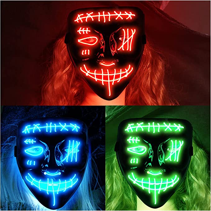 Photo 1 of 3 PACK Halloween Scary Mask LED Mask LED Purge Mask LED Light Up Mask for Halloween Costume. (style5)