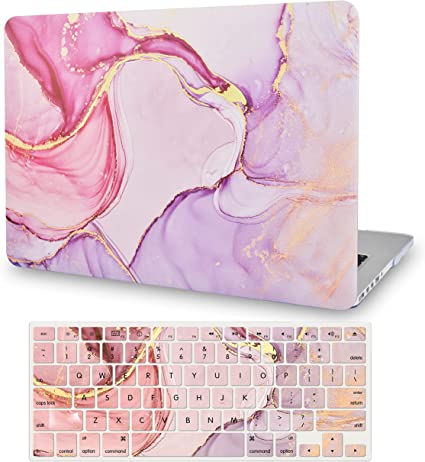 Photo 1 of LASSDOO 2 in 1 Case Compatible with MacBook New Air 13 Inch (2021/2020) A2337 M1/A2179 (Touch ID) Retina Display Rubberized Hard Shell Plastic Cover& Keyboard Cover (Rose Lavender Marble)