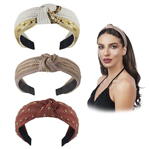 Photo 1 of A&R Knotted Headband for Women - Fashion Top Knot Wide Headbands with Jeweled, Rhinestone and Sequins Designs (3 Style Pack)