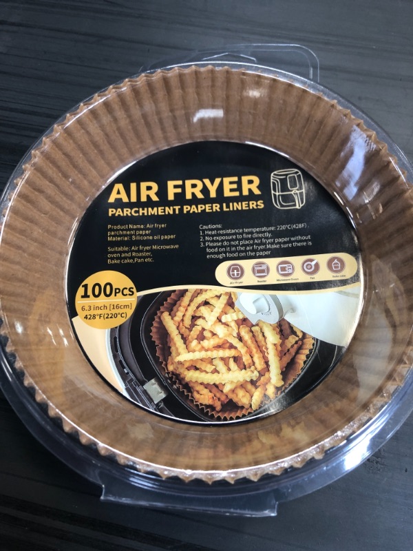 Photo 2 of Air Fryer Disposable Paper Liner - 100pcs 6.3inch Non-stick Round Parchment Paper for Baking Cooking Roasting and Microwave Oven Airfryer Parchment Liners