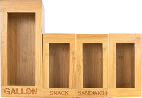 Photo 1 of  Bamboo Ziplock Bag Storage Organizer Bamboo Kitchen Drawer Organizer Food Storage Bag Organizer Suitable for Gallon, Quart, Sandwich & Snack Variety Size Bags(4 Piece Set) (Bamboo)