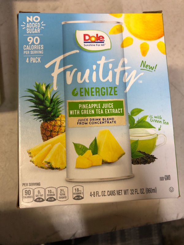 Photo 2 of Dole Fruitify Energize, Pineapple Juice & Green Tea Extract, 8 Fl Oz (Pack of 4), 4 Total Cans