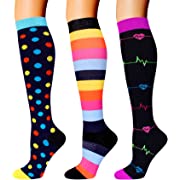 Photo 1 of 3 Pairs Compression Socks for Women Men 20-30mmhg Knee High Stocking for Sports Running Travel Nurses Pregnancy Styles ,may Vary