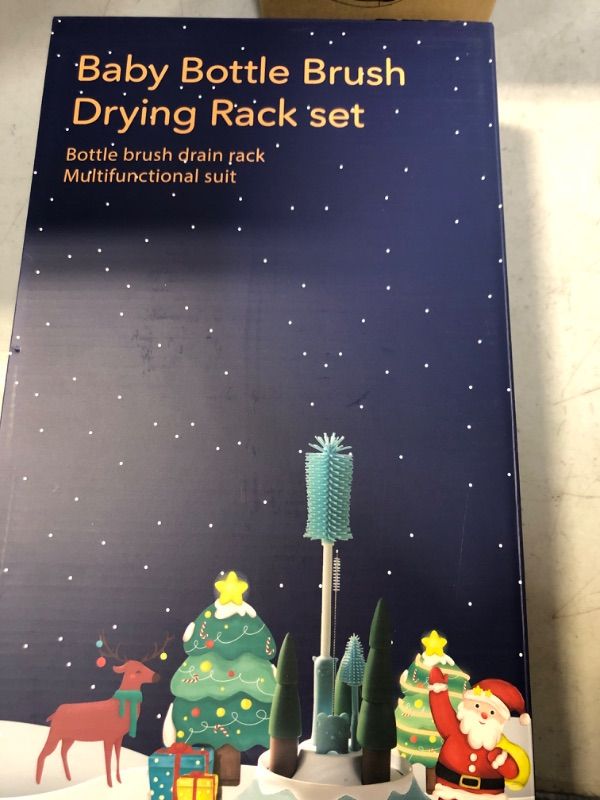 Photo 1 of Augensterm Baby Bottle Brush and Drying Rack Set with Bottle Cleaner Brush and Christmas Tree Bottle Drying Rack
