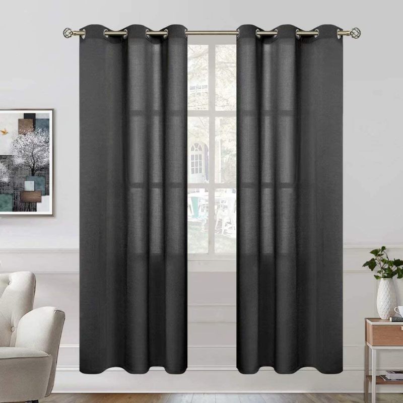 Photo 1 of BGment Linen Look Semi Sheer Curtains for Bedroom, Grommet Light Filtering Casual Textured Privacy Curtains for Living Room, 2 Panels (Each 42 x 84 Inch, Black) (( FACTORY SEALED ))