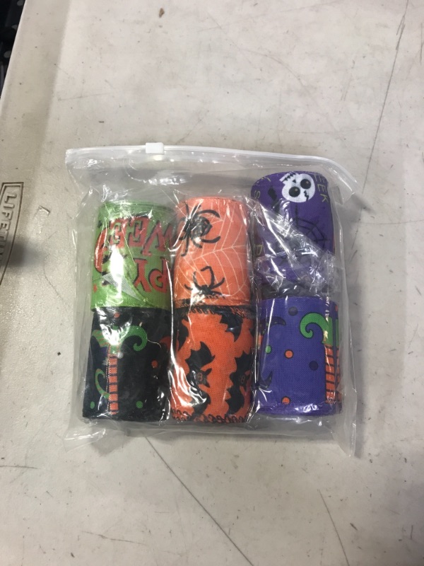 Photo 2 of 6 Rolls Halloween Wired Edge Ribbon for Wreaths 2.5 Inch x 30 Yards Bat Spider Web Pumpkin Print Grosgrain Ribbon Ghost Witch Hat and Leg Ribbon Halloween Party Decorative Ribbon Supplies, 6 Styles
