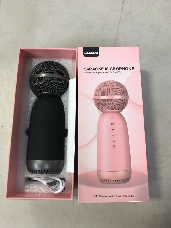 Photo 2 of Aokeo Wireless Microphones Bluetooth Speaker, Wireless Karaoke Mic for Kids Children Mic for Singing Portable Karaoke Machine Mic for Home Birthday Party (( BLACK ))
