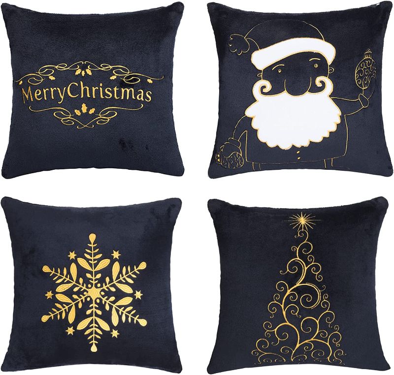 Photo 1 of Agudan Xmas Pillow Case 4Pcs, Black Throw Pillowcase, Cushion Covers for Holiday, Christmas (( FACTORY SEALED ))
