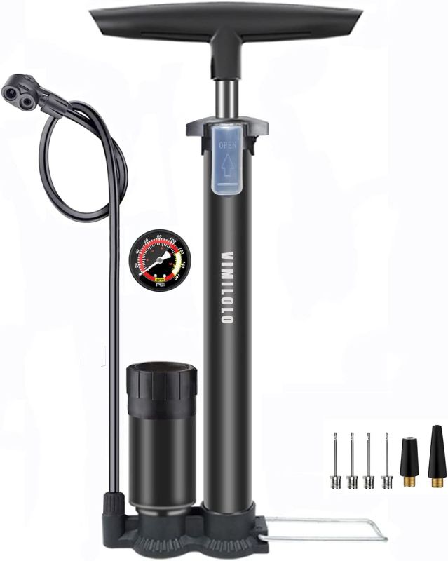 Photo 1 of VIMILOLO Bike Floor Pump with Gauge,Ball Pump Inflator Bicycle Floor Pump with high Pressure Buffer Easiest use with Both Presta and Schrader Bicycle Pump Valves-160Psi Max (( FACTORY SEALED ))
