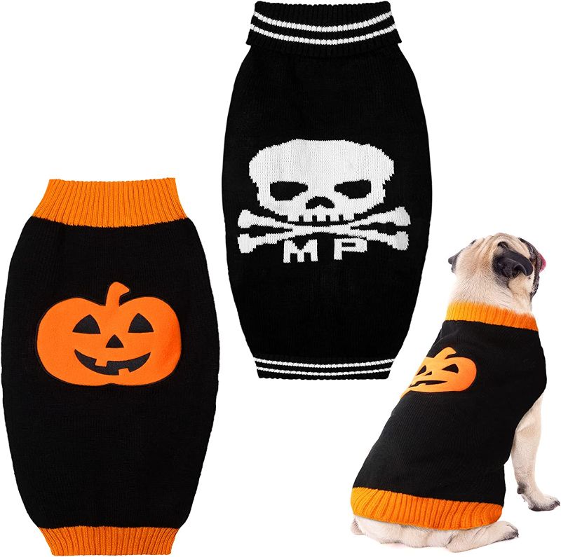 Photo 1 of 2 Pieces Halloween Puppy Sweaters Knitted Pet Cat Sweater Winter Pet Clothes Warm Dog Sweatshirt forMedium Pet Dog Sweater Apparel SIZE MEDIUM 