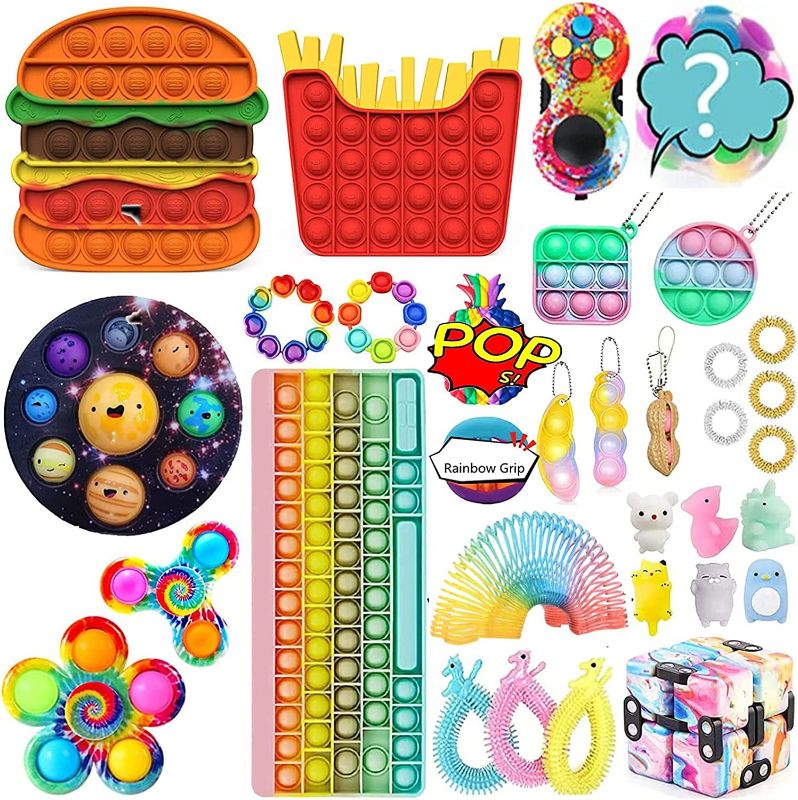 Photo 1 of 30pcs Fidget Packs Anti-Anxiety Tools, Pop Mini Fidget Block Set Stress Relief Toys for Adults Kids, Sensory Fidget Toys Pack with Marble Mesh Anxiety Pop Tube Fidgetet Packs (Fidget Pack-1)