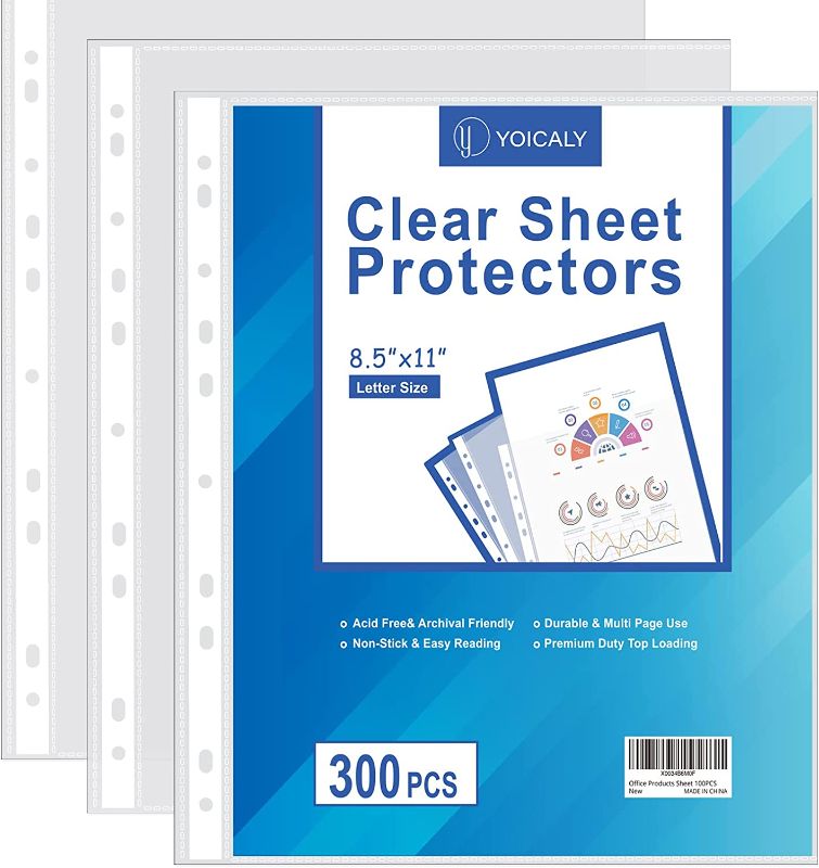 Photo 1 of 300 Pcs Clear Sheet Protectors for 3 Ring Binder, Page Protectors 8.5 x 11, Top Loading Document Protectors, Plastic Sleeves for Binders for Multiple Photos or Printing Paper.