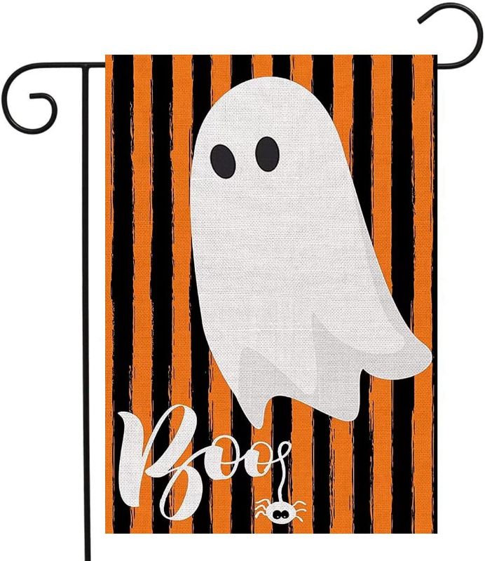 Photo 1 of Boo Ghost Halloween Garden Flag Vertical Double Sided, Funny Spooky Small Burlap Yard Flags for Holiday Seasonal Outside Farmhouse Outdoor Decorations 12 x 18 Inch