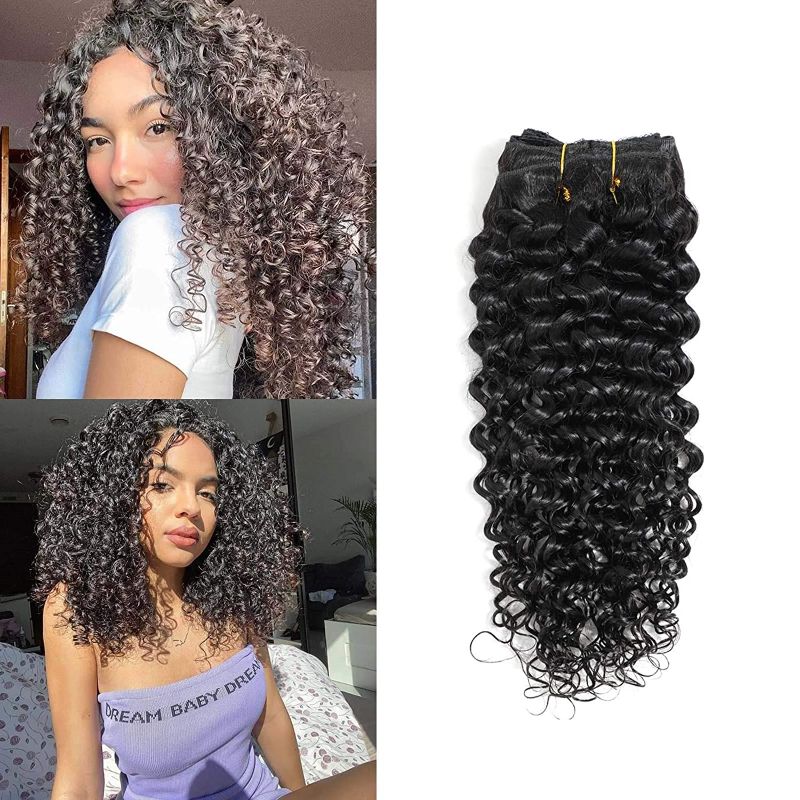 Photo 1 of 16 Inch Water Curl Clip In Hair Extensions Human Hair For Black Women Curly Hair Extensions Clip Ins Human Hair