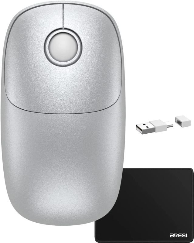 Photo 1 of Wireless Mouse, BreSii Wireless Mouse for Laptop with Mouse Pad, Type-C & USB 2 in 1 Receiver Cordless Computer Mice Optical Slim Silent Mouse for Tablet,PC,Laptop,MacBook,Notebook,Phone(Sliver)