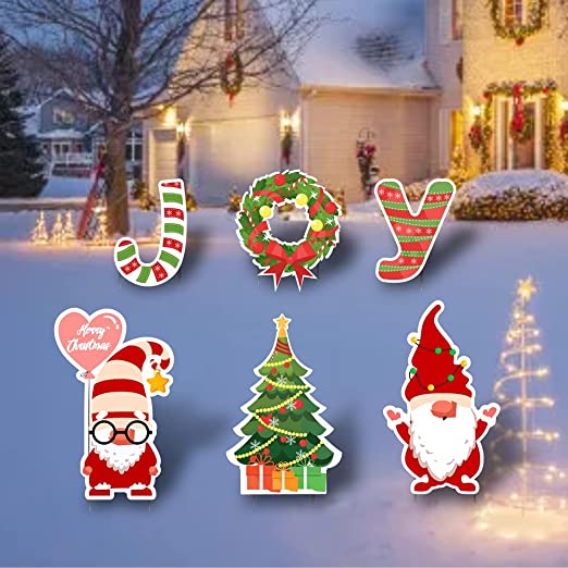 Photo 1 of 6Pcs Christmas Yard Sign Stakes, Xmas Joy Gnomes Santa Yard Sign Christmas Giant Candy Yard Sign Outdoor Lawn Yard Signs with Stakes and Led Light for Pathway Walkway Themed Party
