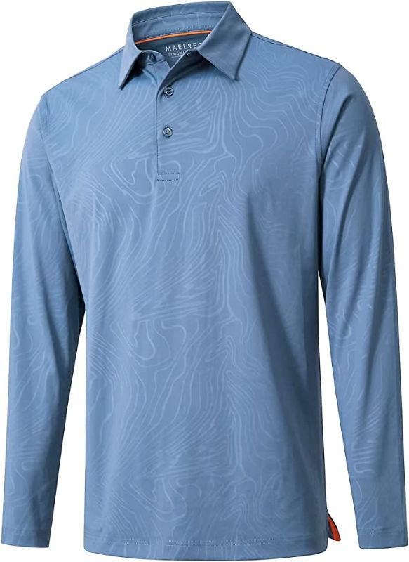 Photo 1 of Mens Golf Shirts Long Sleeve Casual Performance Dry Fit Embossed Golf Polo Shirts for Men
M 