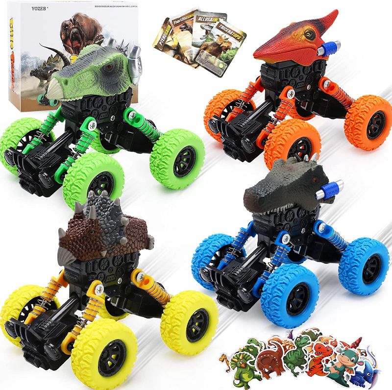 Photo 1 of Dinosaur Toys Pull Back Cars for Kids 3-5 Boys Dino Trucks Toddler Toys, Monster Trucks Pull Back Cars with Dinosaur Stickers & Dinosaur Cards, Christmas Birthday Gifts for 2 3 4 5 6 7 Year Old Boys
