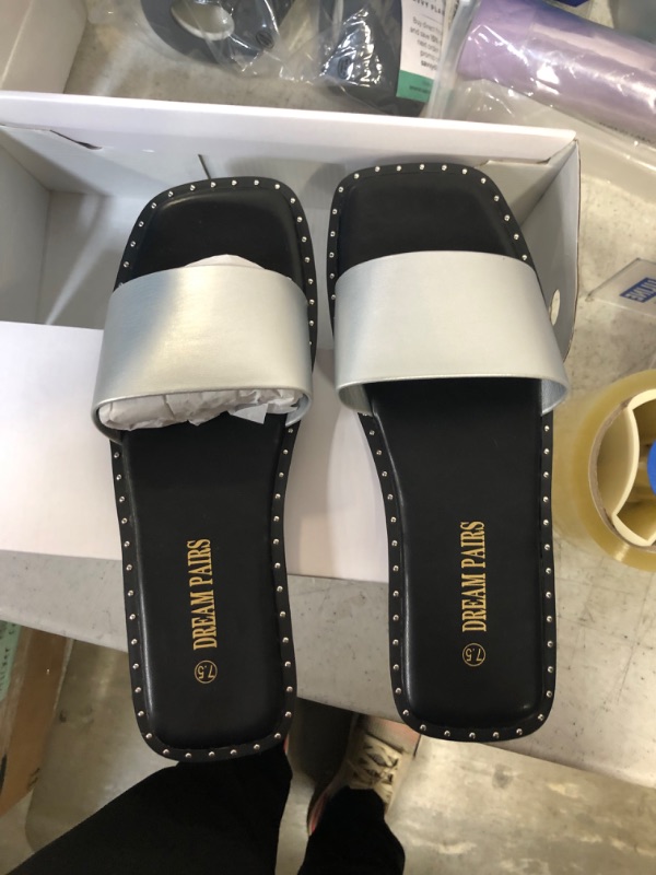 Photo 3 of DREAM PAIRS Women's Square Open Toe Slide Sandals Cute Slip on Braided Strap Rhinestone Flat Sandals for Summer sz 
7.5