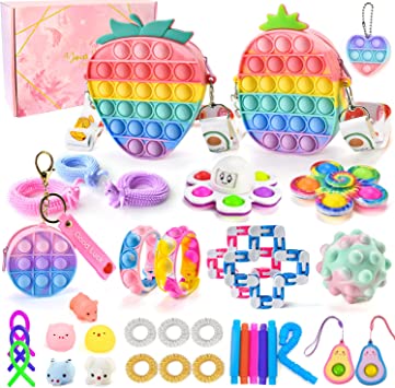 Photo 1 of ANNVCHI Pop Purse Toy for Girls Pack Set 36Pcs, Cute Pop Silicone Toy Set, Pop Ladies Girls Shoulder Bag Messenger Bag, School Supplies Backpack, Birthday Gifts, Party Prizes