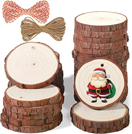 Photo 1 of 5ARTH Natural Wood Slices - 30 Pcs 2.4-2.8 inches Craft Unfinished Wood kit Predrilled with Hole Wooden Circles for Arts Wood Slices Christmas Ornaments DIY Crafts
