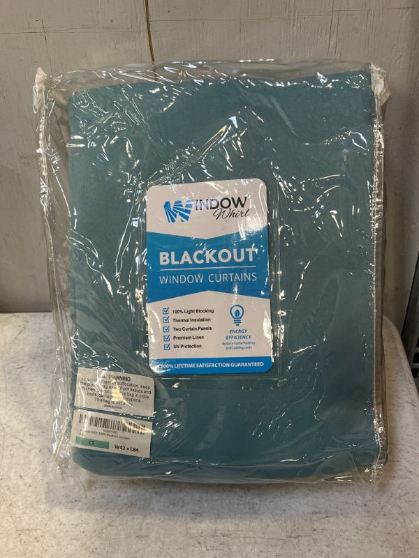 Photo 2 of 100% Blackout Window Curtains: Room Darkening Thermal Window Treatment with Light Blocking Black Liner for Bedroom, Nursery and Day Sleep - 2 Pack of Drapes, Capri Teal (84” Drop x 42” Wide Each)
