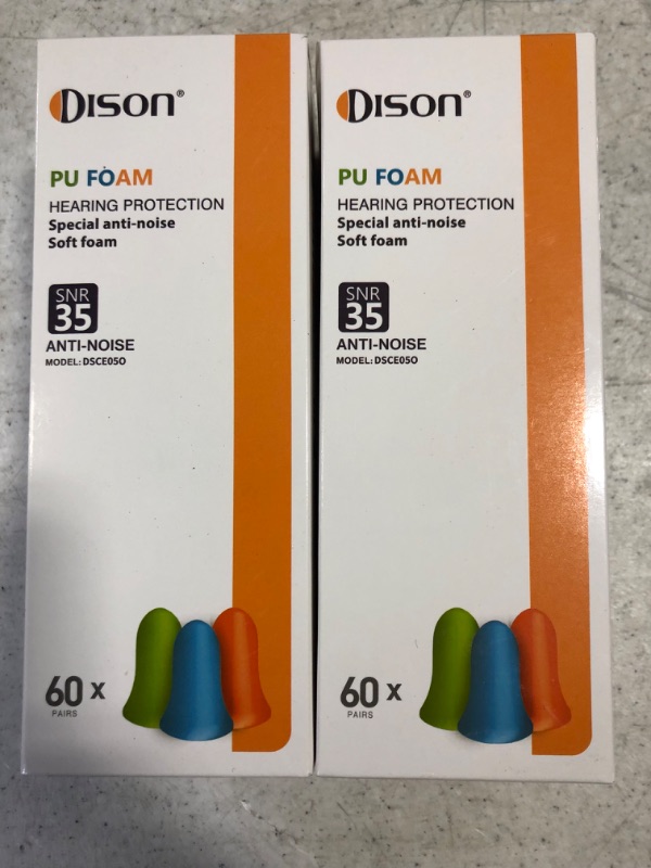 Photo 2 of 2 BOXES--60Pair Ultra Soft Foam Earplugs, 35dB Ear Plugs for Sleeping Noise Cancelling, Earplugs Sound Blocking Sleeping, Foam Ear Plugs for Shooting, Travel, Industry - DISON