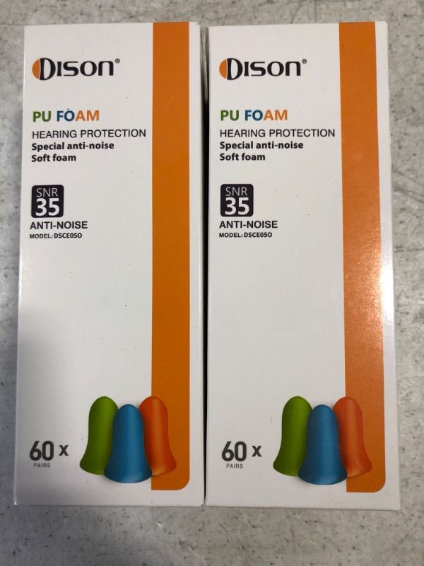 Photo 2 of 2 BOXES--60Pair Ultra Soft Foam Earplugs, 35dB Ear Plugs for Sleeping Noise Cancelling, Earplugs Sound Blocking Sleeping, Foam Ear Plugs for Shooting, Travel, Industry 