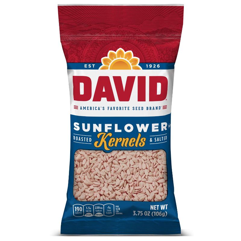 Photo 1 of  DAVID SEEDS Roasted and Salted Original Sunflower Kernels, 3.75 oz, 12 Pack EXP:NOV 20/2022
FACTORY SEALED 