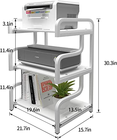 Photo 1 of Natwind 3-Tier Printer Stand with Wheels Movable Storage Cart Floor-Standing Multi-Purpose Shelf Rack for Media Player Scanner Files Books Microwave Oven in Kitchen Living Room Home Office (White)