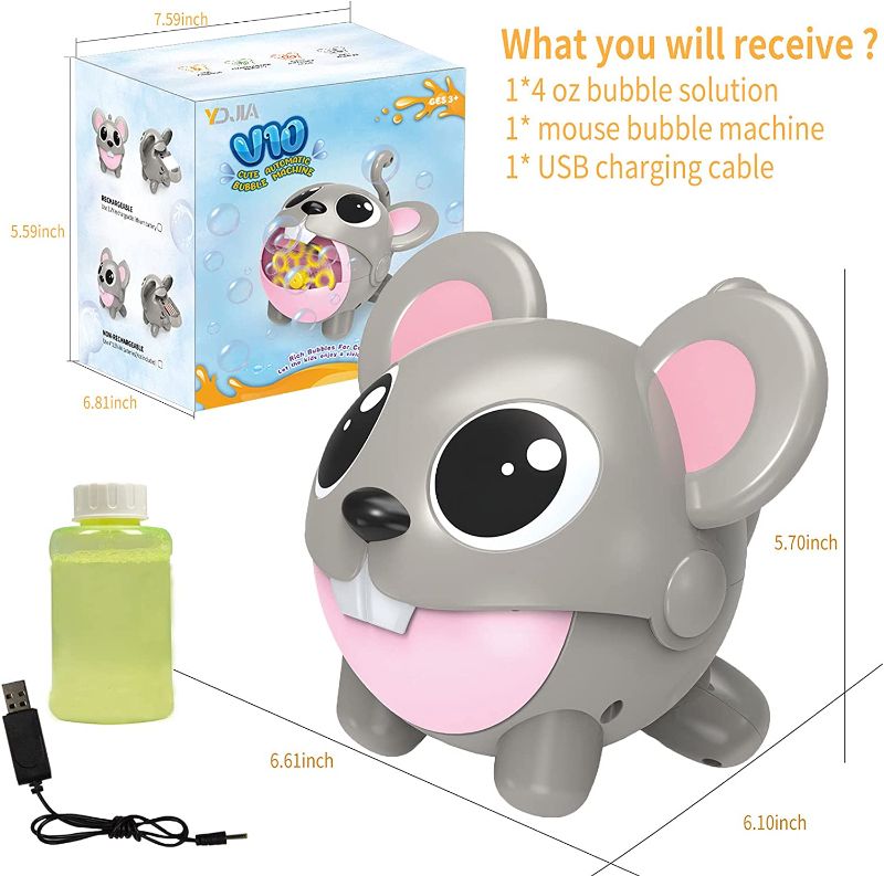 Photo 1 of Automatic Electric Bubble Machine,USB Rechargeable Portable Bubble Maker with Bubble Solution & 7 Bubble Wands,Fun Cute Cartoon Mouse Bubble Blower Blowing Toy Gift for Party Birthday Indoor Outdoor
