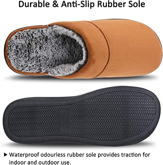 Photo 1 of DL Men's Memory Foam Slippers with Fuzzy Plush Lining, Slip on House Slippers with Indoor Outdoor Anti-Skid Rubber Sole SIZE 9/10
